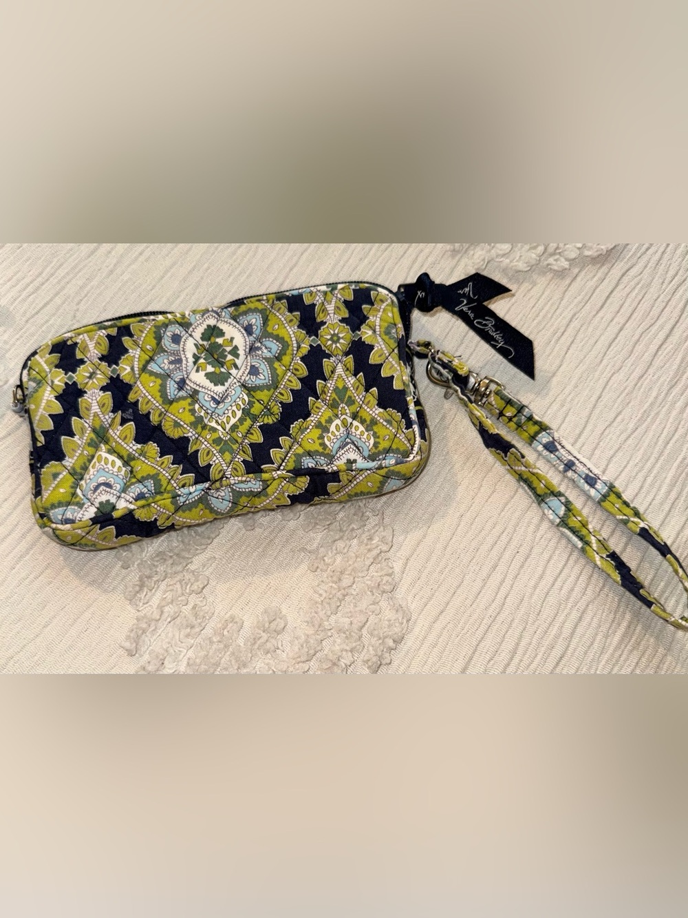Vera Bradley Navy, Green & Light Blue Quilted Wristlet